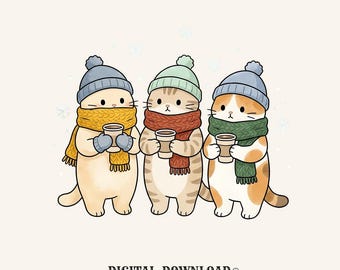 Cold Cats PNG Cat Celebration Gift Charming Digital Download Kitty Printable Feline Fan Cute PNG Party Graphic Animated Ice Flakes