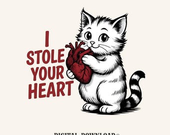 Cute Cat PNG Cat Humor Gift Cartoon Digital Download Kitten Printable Cat Fan Comic PNG Funny Graphic Vintage Heart