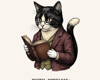 Bicolor Cat PNG Cat Publications Gift Sketch Digital Download Kitten Printable Cat Fan Feline PNG Magazine Graphic Cartoon Storybook