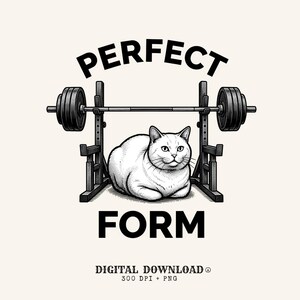 Feline Übung PNG Katzentraining Geschenk Rustikaler digitaler Download Katze Druckbare Katzenfächer Vintage PNG Workout Grafik Umriss Hebestange