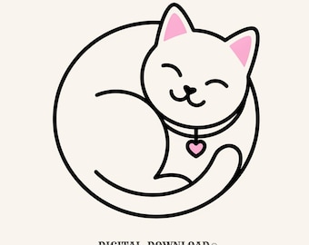 Resting Cat PNG Cat Creatures Gift Modern Digital Download Kitten Printable Cat Fan Feline PNG Animal Graphic Sketch Heart Necklace