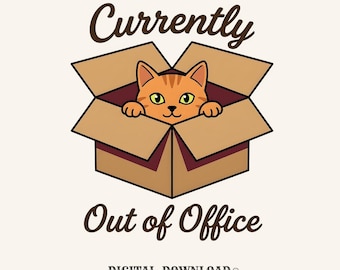 Cat Box PNG Cat Office Gift Cartoon Digital Download Litter Box Printable Cat Fan Toon PNG Workplace Graphic Minimalist Cardboard Box