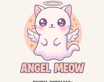 Celestial Cat PNG Cat Divine Gift Adorable Digital Download Kitty Printable Cat Fan Feline PNG Spiritual Graphic Gentle Hues Light Crown