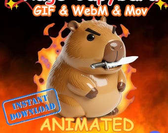 GIF animata di capibara in preda alla rabbia con coltello, avviso di streaming per Twitch, Discord e vtuber.