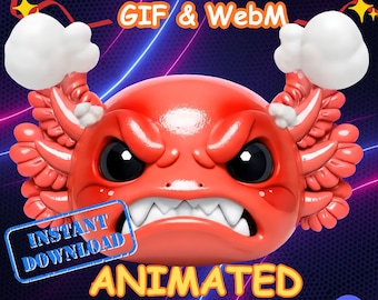 GIF animata di un axolotl arrabbiato che esprime rabbia, avviso di streaming webm per Twitch, Discord e vtuber