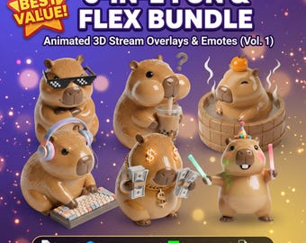 Emote animate di capibara per Twitch, pacchetto 6 in 1 divertente e flessibile, adesivo divertente per streamer, GIF, overlay 3D per lo streaming