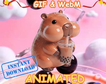 Emote animata boba capibara bubble tea gif avviso streaming per twitch discord e vtuber