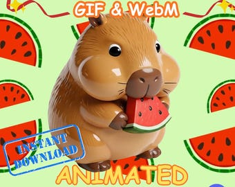 Emote animata di un capibara che mangia anguria, GIF, avviso di streaming per Twitch, Discord e vtuber