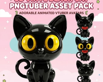 Kawaii gatto nero lucido pngtuber avatar reattivo png per veadotube discord twitch stream asset