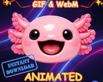 Axolotl rosa in argilla animato 3D, emote hype gif webm, avviso streaming per vtuber su Twitch