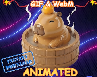 Emote animata rilassante del capibara in una sorgente termale, GIF, avviso di streaming per Twitch, Discord e vtuber