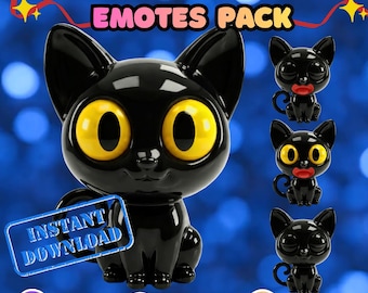 Emote animata di gatto nero lucido in formato webm gif, avviso di streaming per Twitch, Discord e vtuber.