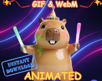 Emote animata di festa con capibara, GIF, avviso di streaming per Twitch, Discord e risorse per vtuber