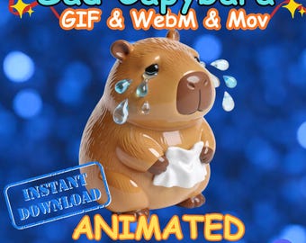 Emote animata GIF di capibara triste che piange, avviso di streaming per Twitch, Discord e vtuber