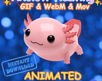 Axolotl rosa animato fluttuante emote gif accogliente stream avviso twitch discord vtuber asset