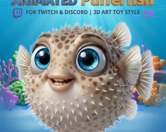 Emote animata kawaii 3D di un pesce palla che respira, GIF, avviso di streaming, Twitch, Discord, risorsa vtuber
