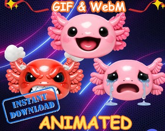 Pacchetto definitivo di emote animate axolotl hype sad angry gif webm per twitch discord vtuber