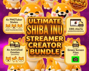 Pacchetto streamer 3D shiba inu pngtuber avatar animato twitch emote veadotube mini stream package