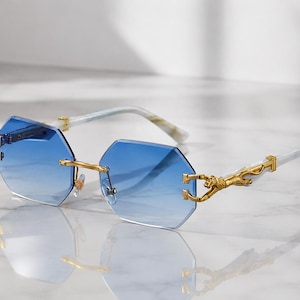 Blue Octagon Glasses - Etsy Canada display picture 1