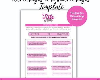 Active Recall Study Template, Digital Notes for Exam Prep, Canva Editable Study Sheet, Pink Aesthetic Advantages Disadvantages Layout