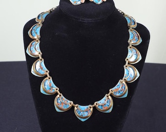 Conjunto raro de collar y pendientes vintage de Renoir Matisse, esmaltados en cobre y con un exclusivo conjunto.