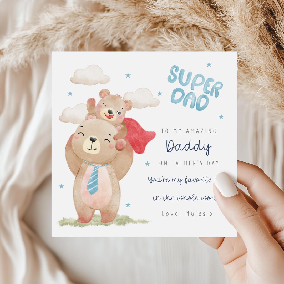Super Dad Father’s Day Card – Cute Bear Daddy Card – Personalised Kids ...