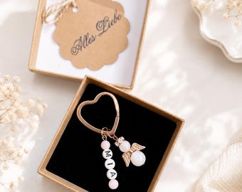 Schutzengel zur Einschulung | Glücksbringer | personalisiert | Schlüsselanhänger mit Name  inklusive Geschenkbox | Roségold | Wunschtext