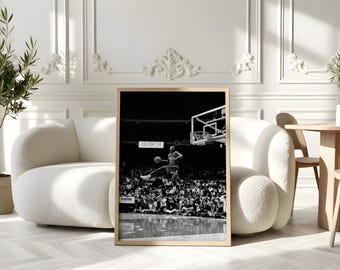 Michael Jordan Vintage Dunk Poster – Black White NBA Basketball Art Print