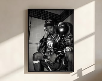 Kobe Bryant Shower Trophy Poster – Iconic Black White Championship Print