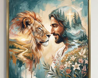 Jesus Lion of Judah Wall Art Print, Christian Wall Decor, Printable Scripture Art, Faith Home Decor, Religious Gift, Instant Download