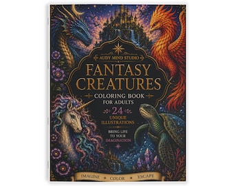 Libro da colorare per adulti con creature fantastiche, draghi, unicorni e fenici, 24 pagine dettagliate, copertina flessibile, idea regalo antistress.