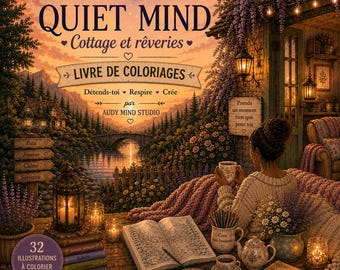 Quiet Mind Cottage and Daydreams | Libro da colorare digitale con 32 illustrazioni | PDF antistress per adulti | Download immediato