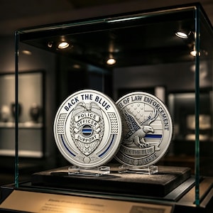 Moneda conmemorativa "Back the Blue", regalo de apoyo a los agentes de policía, moneda conmemorativa de la Línea Azul Delgada, regalo de graduación o jubilación para agentes del orden.