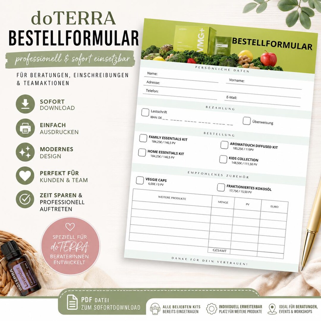Doterra Order Form PDF | Professional Customer Form | Digital Download ...