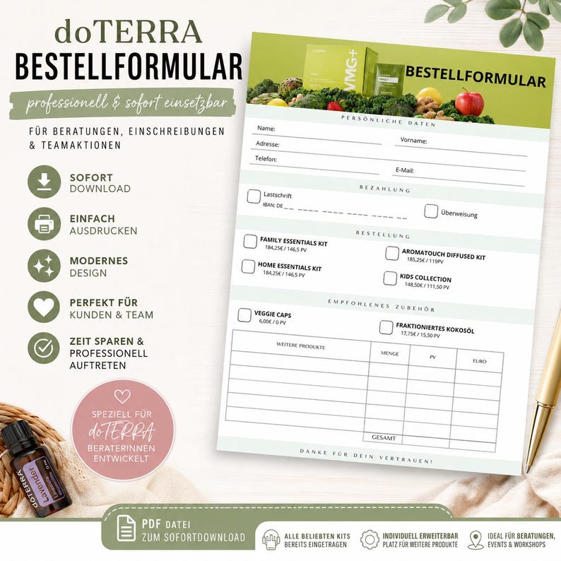 Doterra Order Form PDF | Professional Customer Form | Digital Download ...