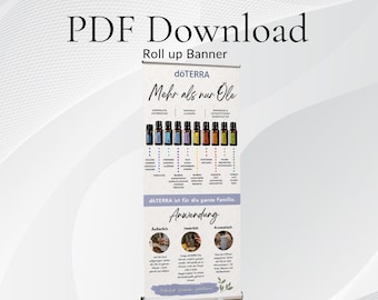 Banner enrollable de doTERRA en PDF | Resumen de aceites esenciales | 10 aceites y aplicaciones más importantes | Banner para ferias comerciales | Descarga instantánea