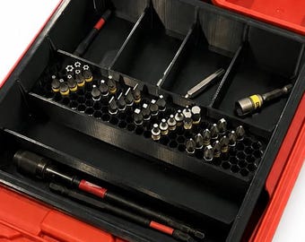 Slim Impact Bit Organizer for PACKOUT Low-Profile 48-22-8431 and Compact 48-22-8436, Driver Bit Holder Bin, Glass Fiber