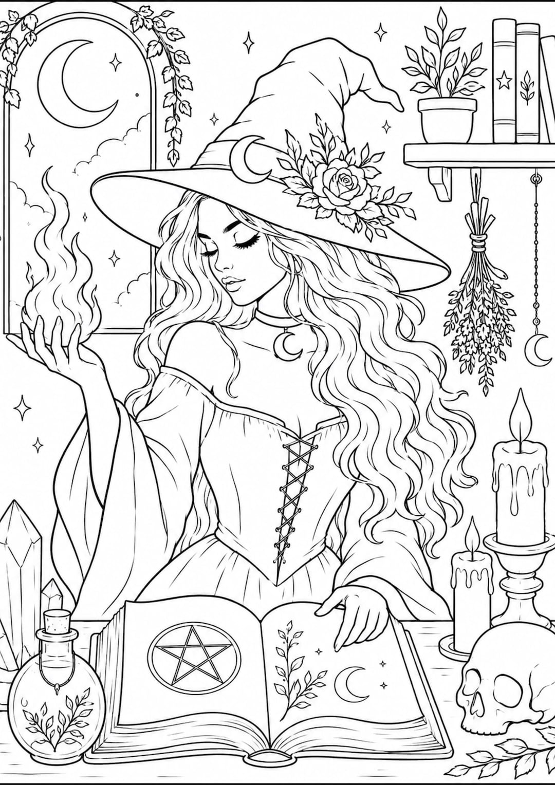 Witchy Coloring Page Printable PNG A4 - Etsy