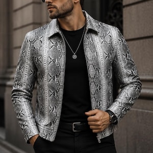Men's Python Embossed Leather Jacket | Genuine Handmade Biker Coat