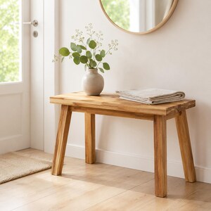 Solid Acacia Wood Bench | Minimalist Backless Entryway Seat, Dining Stool
