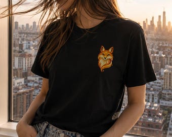 Mini Golden Fox T-Shirt, Small Chest Print, Black Bella Canvas Tee, Fox Spirit Shirt, Mystical Graphic Tee