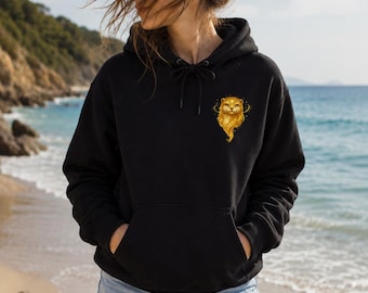 Mini Golden Otter Hoodie, Black Unisex Hoodie, Otter Spirit Hoodie, Mystical Animal Hoodie, Fantasy Graphic Hoodie, Japanese Inspired Hoodie