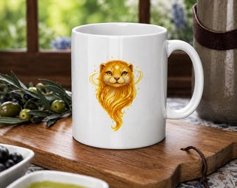 Mini Golden Otter Mug, White Ceramic Mug, Otter Coffee Cup, Spirit Animal Mug, Mystical Otter Mug, Japanese Inspired Mug, 11oz Gift Mug