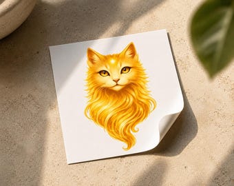 Mini Golden Cat Vinyl Sticker, Waterproof Cat Sticker, Golden Spirit Animal Decal, Laptop Water Bottle Sticker