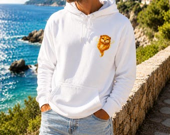 Mini Golden Otter Hoodie, White Unisex Hoodie, Otter Spirit Hoodie, Fantasy Animal Hoodie, Japanese Inspired Hoodie, Minimalist Hoodie