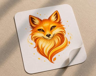 Mini Golden Fox Square Vinyl Sticker, Waterproof Fox Sticker, Golden Spirit Animal Decal, Laptop Water Bottle Sticker, Cute Fox Gift