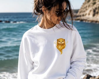 Mini Golden Otter Sweatshirt, White Unisex Crewneck, Otter Spirit Sweatshirt, Fantasy Animal Sweatshirt, Japanese Inspired Apparel