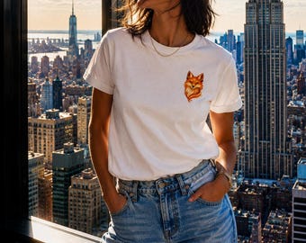 Mini Golden Fox T-Shirt, Small Chest Print, Bella Canvas Tee, Fox Spirit Shirt, Japanese Inspired Tee, Minimalist Gift