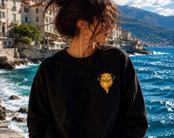 Mini Golden Otter Sweatshirt, Black Unisex Crewneck, Otter Spirit Sweatshirt, Mystical Animal Sweatshirt, Japanese Inspired Apparel