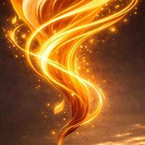 Close-up of the Golden Fox artwork showing flowing gold and orange lines, glowing details, and the fox design.